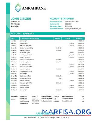 Realistic Azerbaijan Amrahbank bank statement excel sample